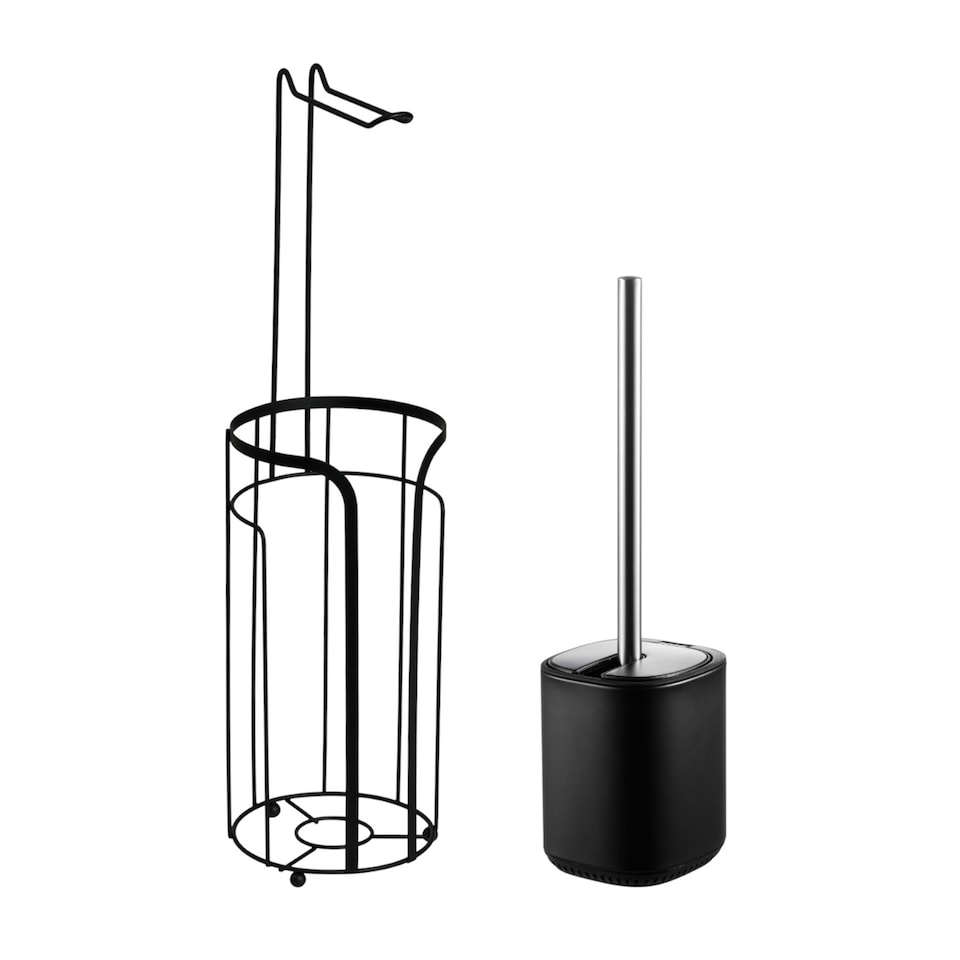 image 1 of Showerdrape Black Bathroom Accessory Set Toilet Roll Holder and Toilet Brush | Black
