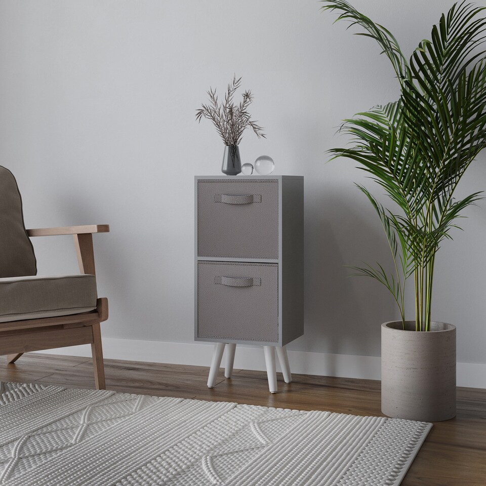 image 1 of Grey 2-Tier 2-Drawer Cube Shelving Unit with Scandinavian Legs | Grey | Grey & White | 1