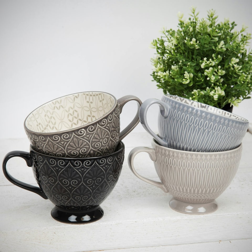 image 1 of Set of 4 Tea Cups Multi | Blue, Grey, Black
