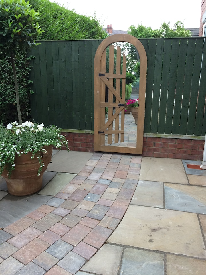 image 1 of Primrose Arched Wooden Glass Illusion Mirror Gate Outdoor Decorative 180cm x 60cm