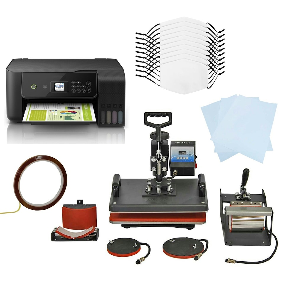 image 1 of 10 Sublimation Face Masks, 5 in 1 Heat Press & Eco Tank Printer