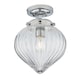 image 1 of Cheston Semi Flush Ceiling Light Chrome, Clear Ribbed Glass Globe Shade, IP44