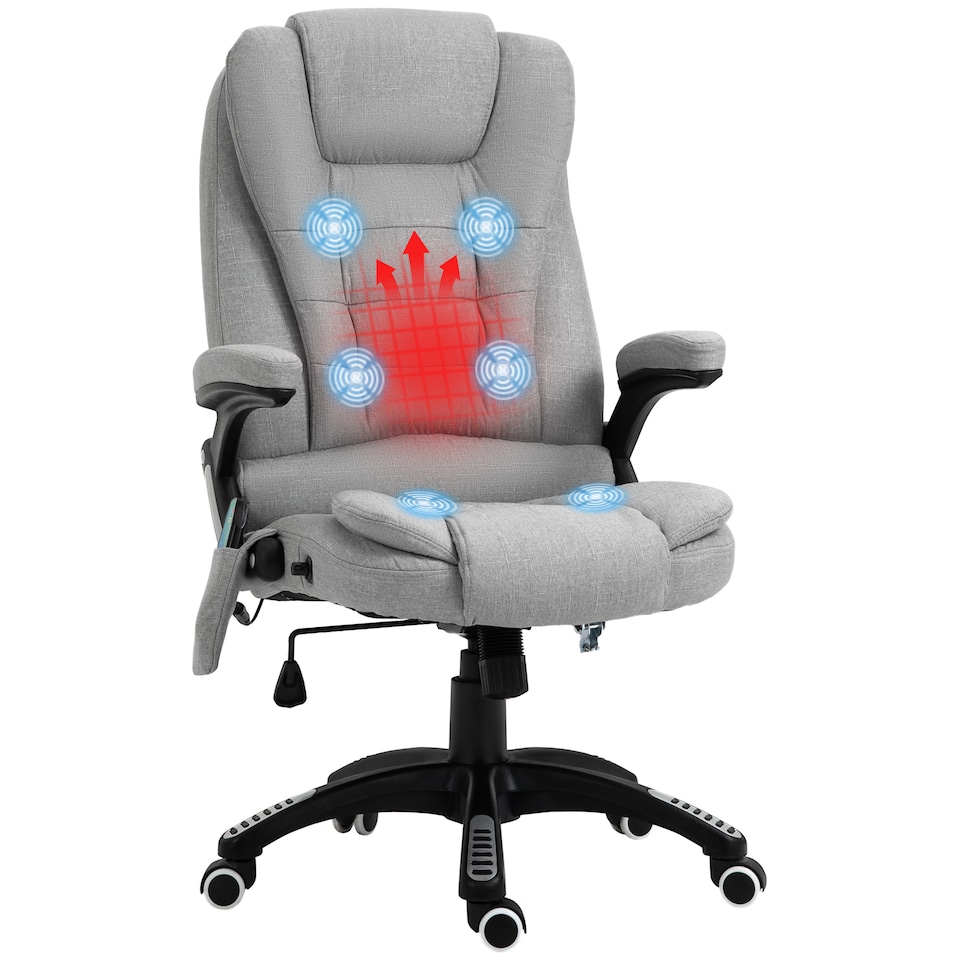 image 1 of Vinsetto Office Chair, Ergonomic Fabric Desk Chair with 6-Point Massage and Back Heated, Arms, Lumbar Support, Light Grey