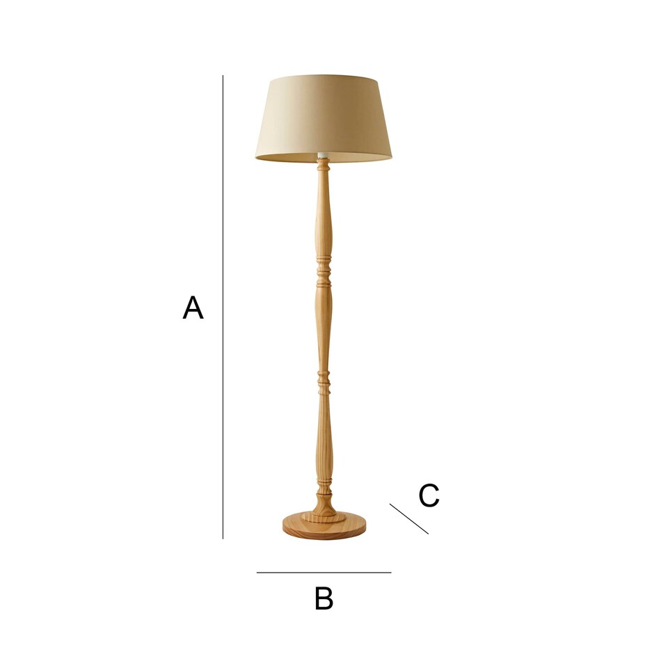 image 1 of ValueLights Victoria Light Wood Traditional Stem Floor Lamp with Beige Fabric Tapered Shade