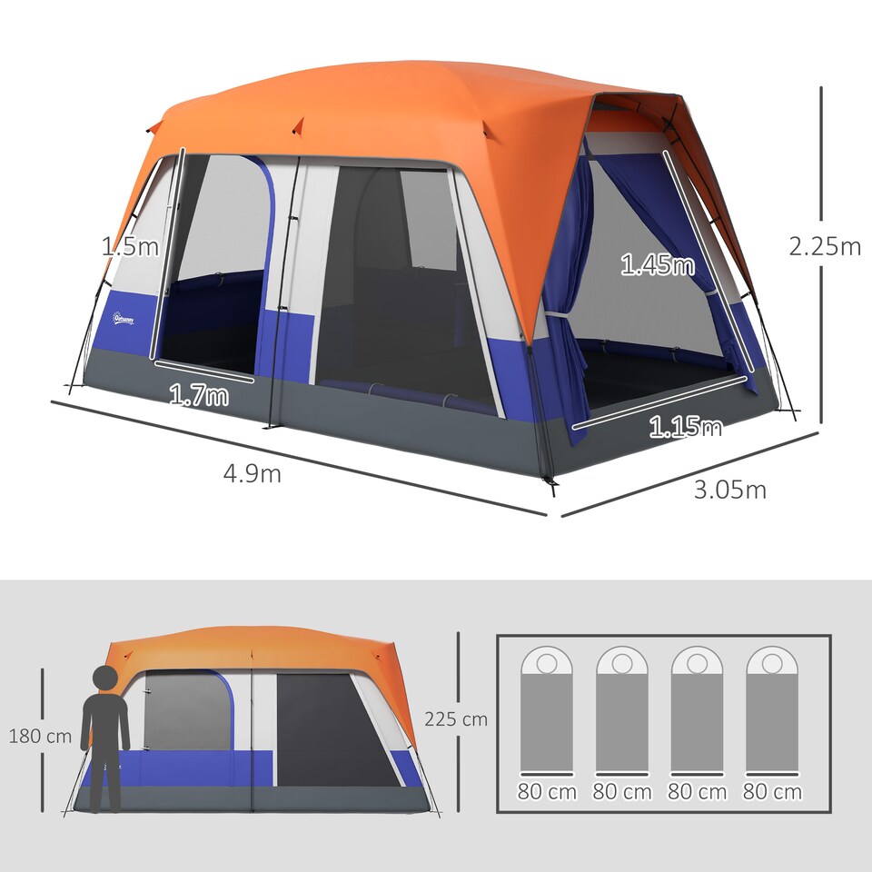 image 1 of Outsunny Camping Tent with 3000mm Waterproof Rainfly & Screen Panels, Green