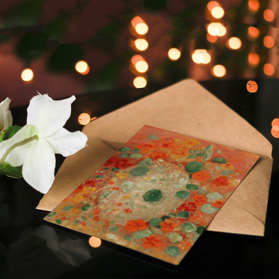 image 1 of Odilon Redon Art Card Nasturtium Flowers Floral Painting