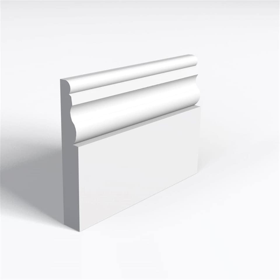 Pack of 5 (Total 5 Units) - Moisture Resistant MDF Primed Kings Skirting Board & Rebate - 25mm (T) x 144mm (H) x 4200mm (L)