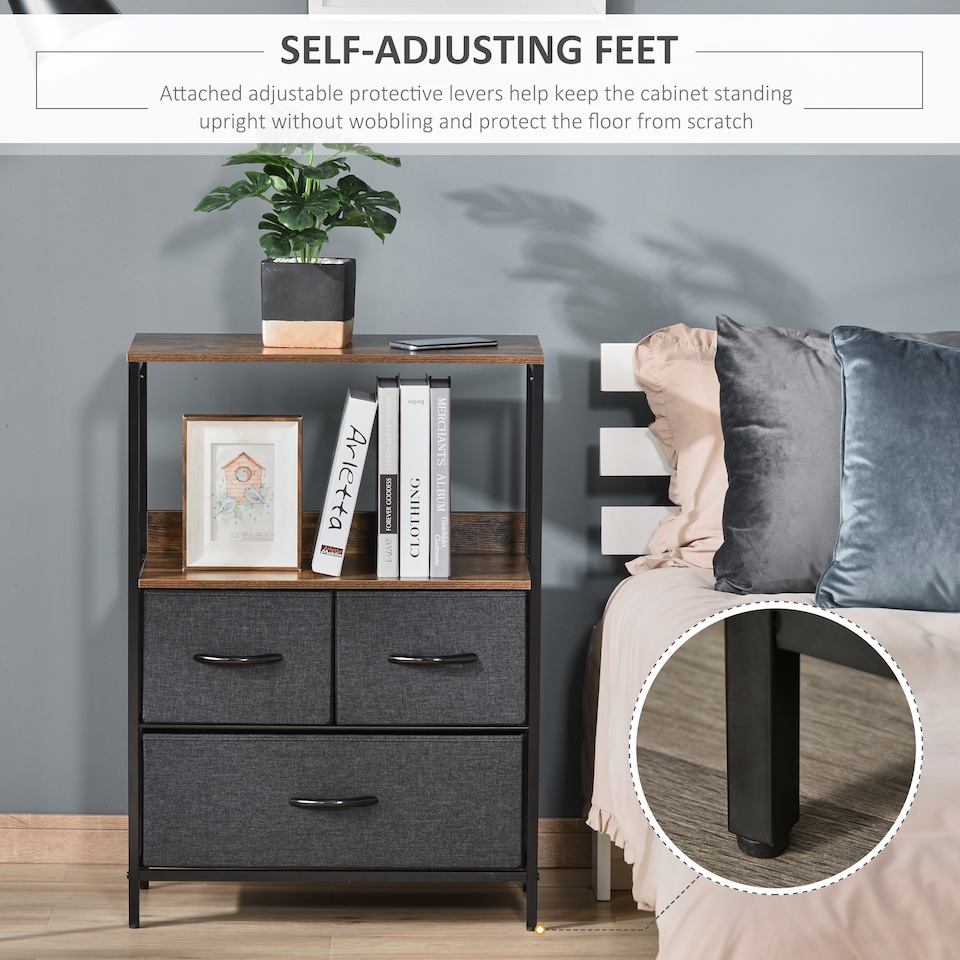 image 1 of HOMCOM 3 Drawer Storage Chest Unit Home Cabinet w  Shelves Home Living Room Bedroom Entryway Living Furniture, Black