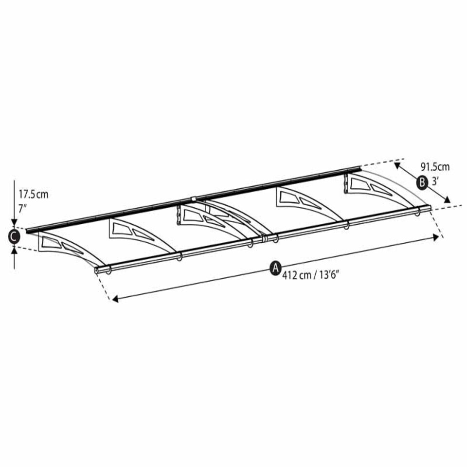 image 1 of Patio Cover Aquila Door Awning Canopy 4100 Clear - Acrylic - L412 x W91.5 x H17.5 cm - Grey | Grey