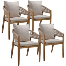Garden Chair Manacor in a Corded Design with Acacia Wood Frame and Matching Cushions | Cream | sand | One Size | 4