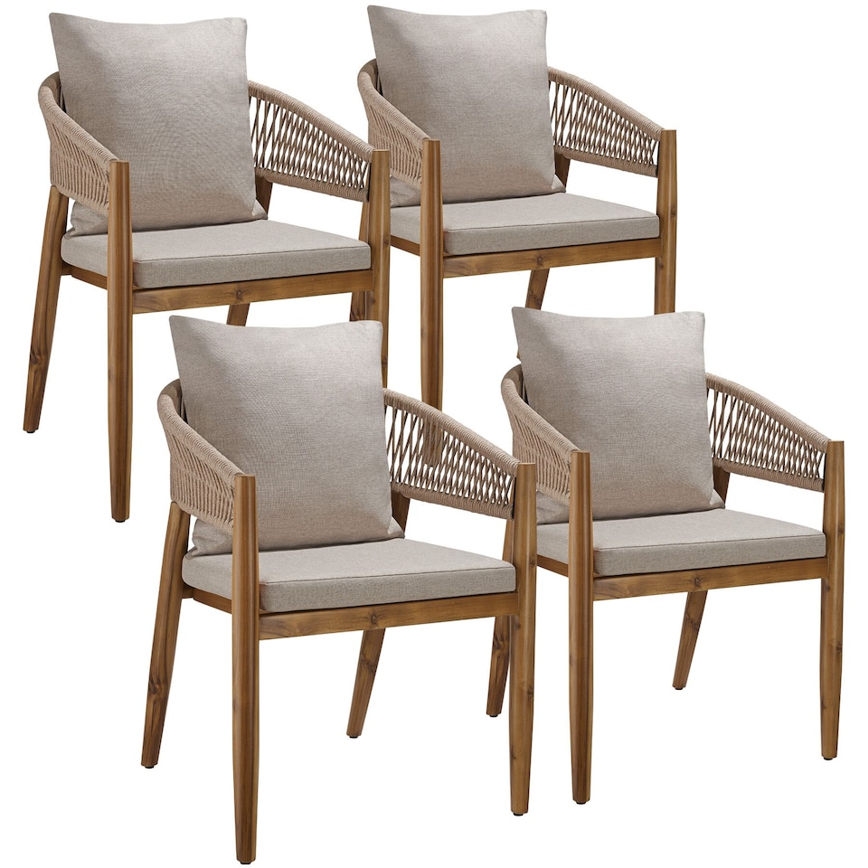 image 1 of Garden Chair Manacor in a Corded Design with Acacia Wood Frame and Matching Cushions | Cream | sand | One Size | 4