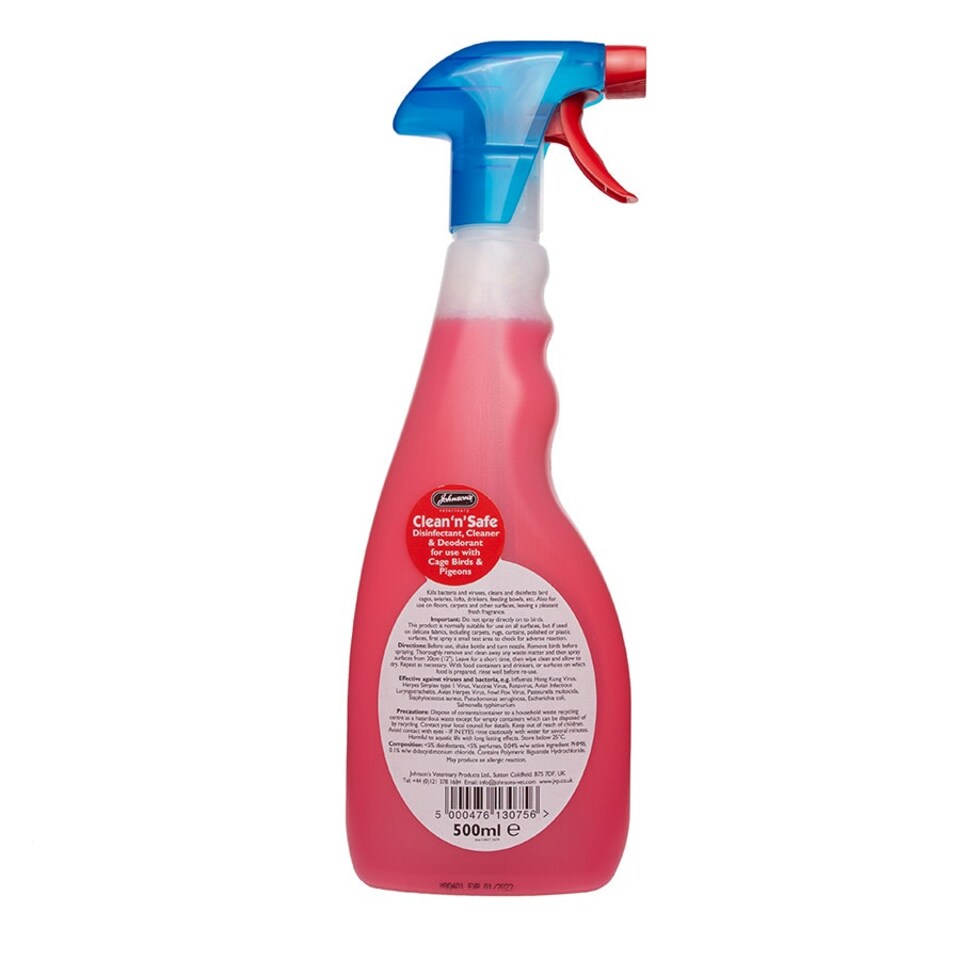 image 1 of Johnsons Veterinary Clean 'N' Safe Disinfectant for Cage Birds & Pigeons 500ml - Pack of 6