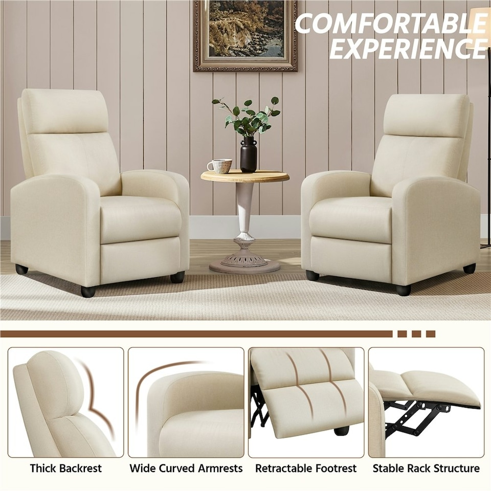 image 1 of Yaheetech Fabric Recliner Sofa Recliner Chair Cream
