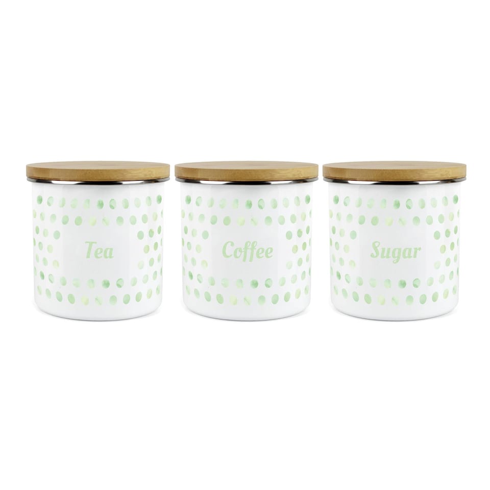 image 1 of Green Polka Dots Tea, Coffee & Sugar Large Kitchen Canisters - Set of 3