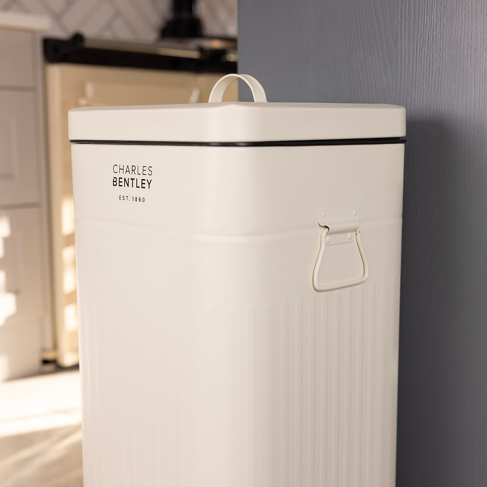 image 1 of Charles Bentley 30L Steel Square Retro Kitchen Pedal Waste Bin Cream