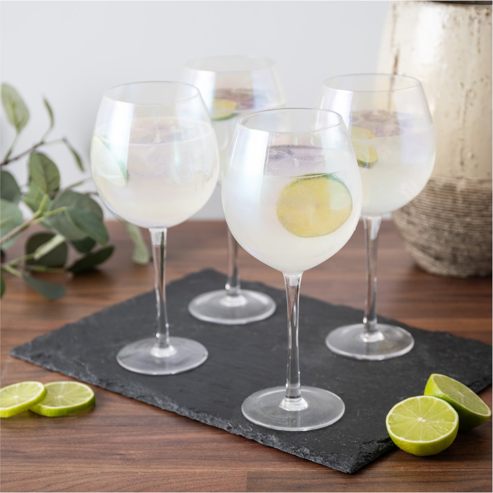 image 1 of BarCraft Set of 4 Iridescent Gin Glasses, Elegant Balloon Cocktail Glasses