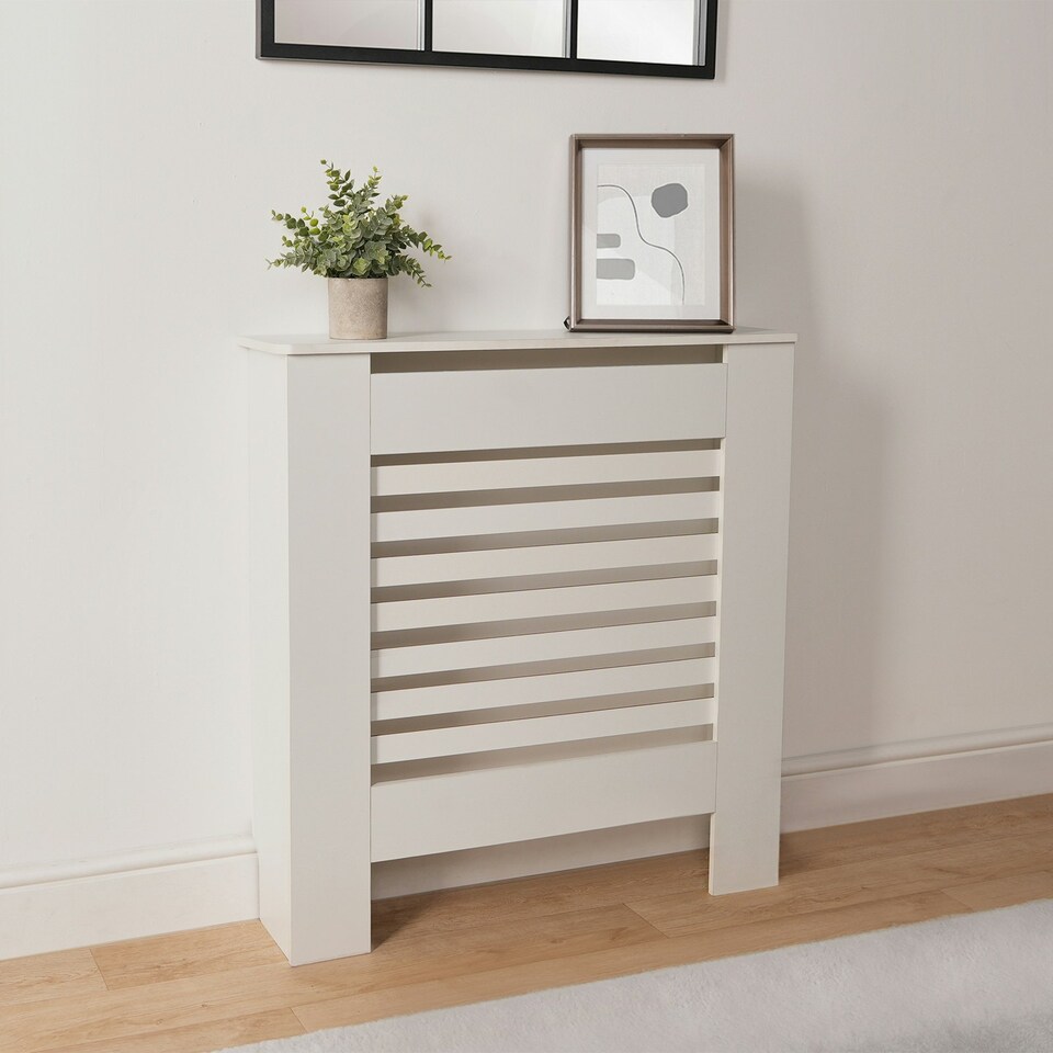 image 1 of OHS MDF Horizontal Slat Grilled Radiator Cover, Small - White White