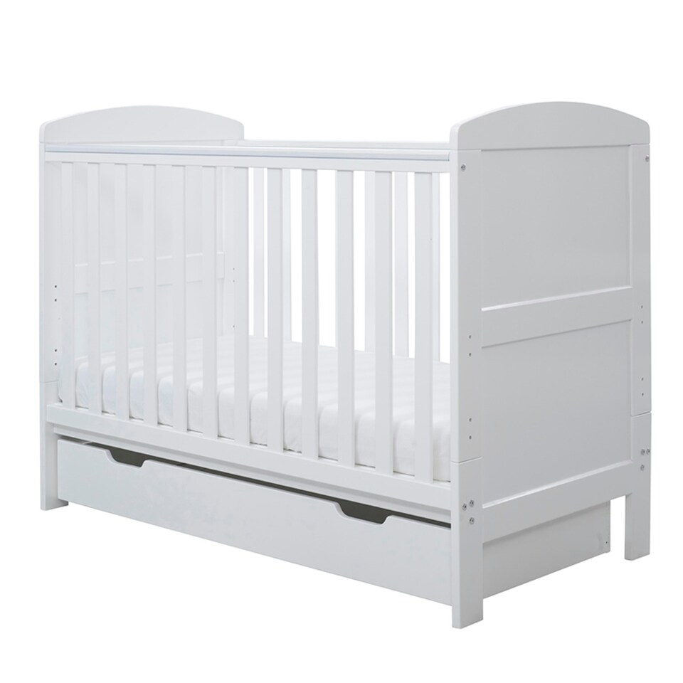 image 1 of Coleby Mini Cot Bed, Fibre Mattress & Under Drawer - Adjustable Base (3 Heights), Space-Saving, Suitable from Birth to 4 Years
