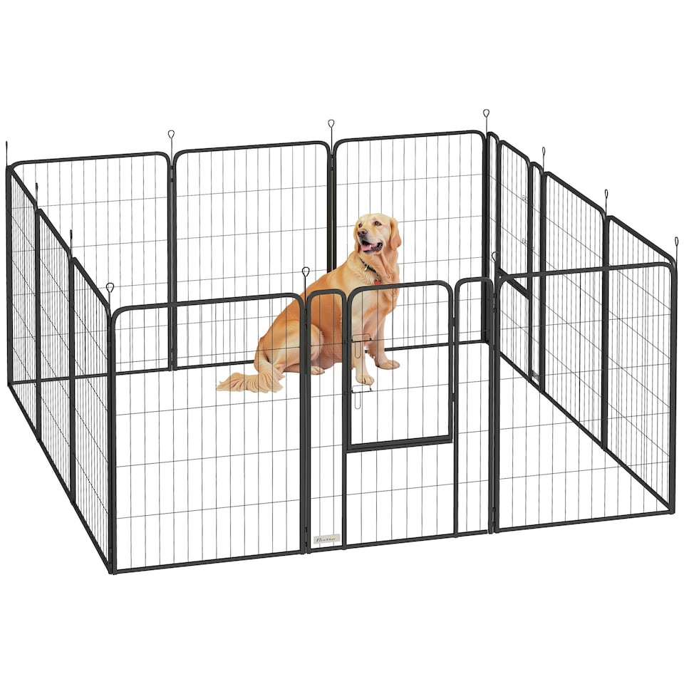 image 1 of PawHut Dog Pen, 12-Panel Puppy Pen for Large Dogs, 100Hcm, Black | Multi | Not provided