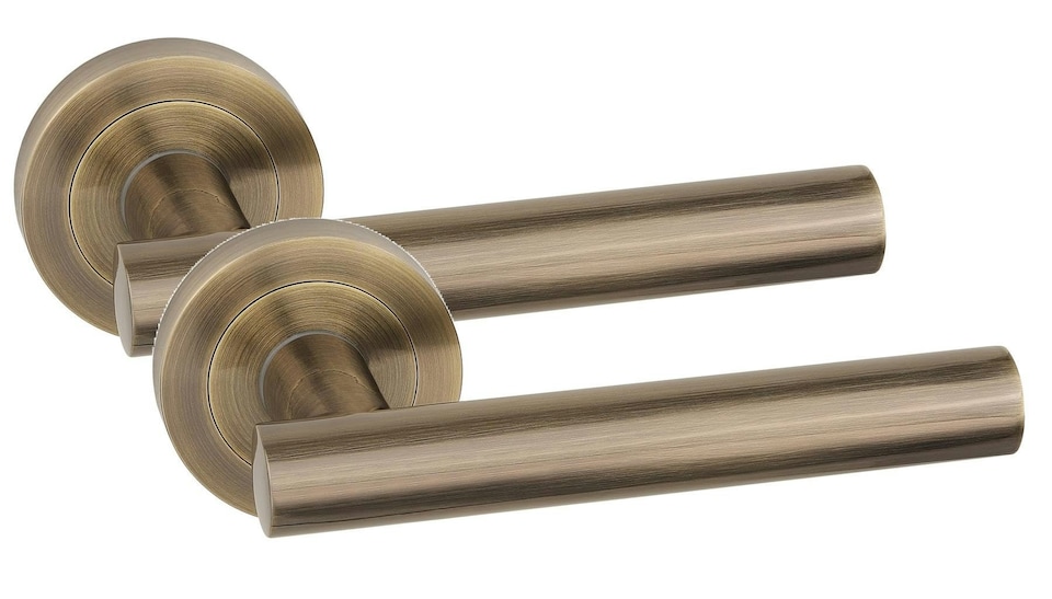 image 1 of Golden Grace 4 Pair Straight T-Bar Design Classic Door Handles in Antique Brass Finish with Spindle and Fixings | Bronze | 4 Pairs