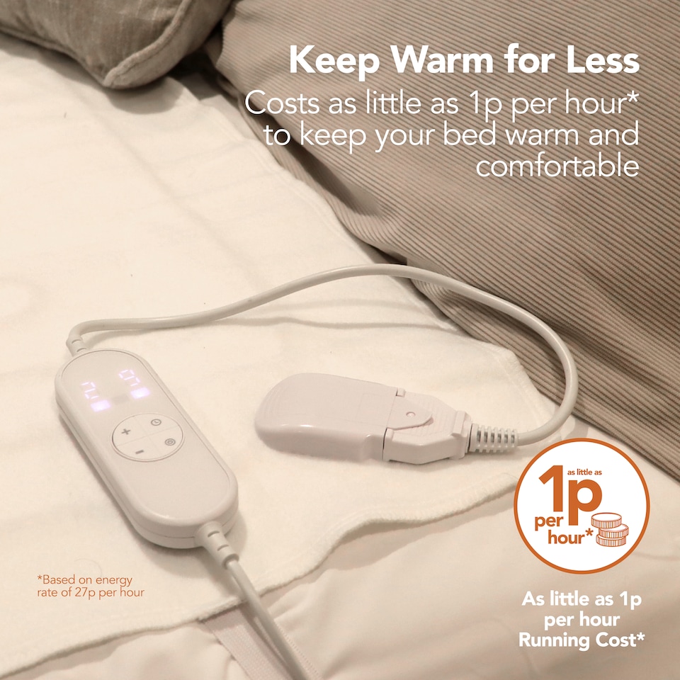 image 1 of Igenix Digital Heated Underblanket, 75W, Polyester, 1-9hr Timer, Machine Washable, White, Double Size