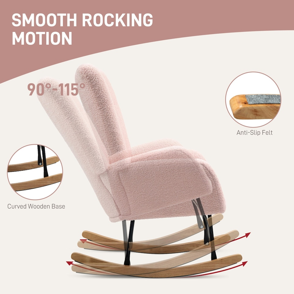 image 1 of HOMCOM Rocking Chair, Modern Armchair with Backrest for Bedroom, Light Pink Cream