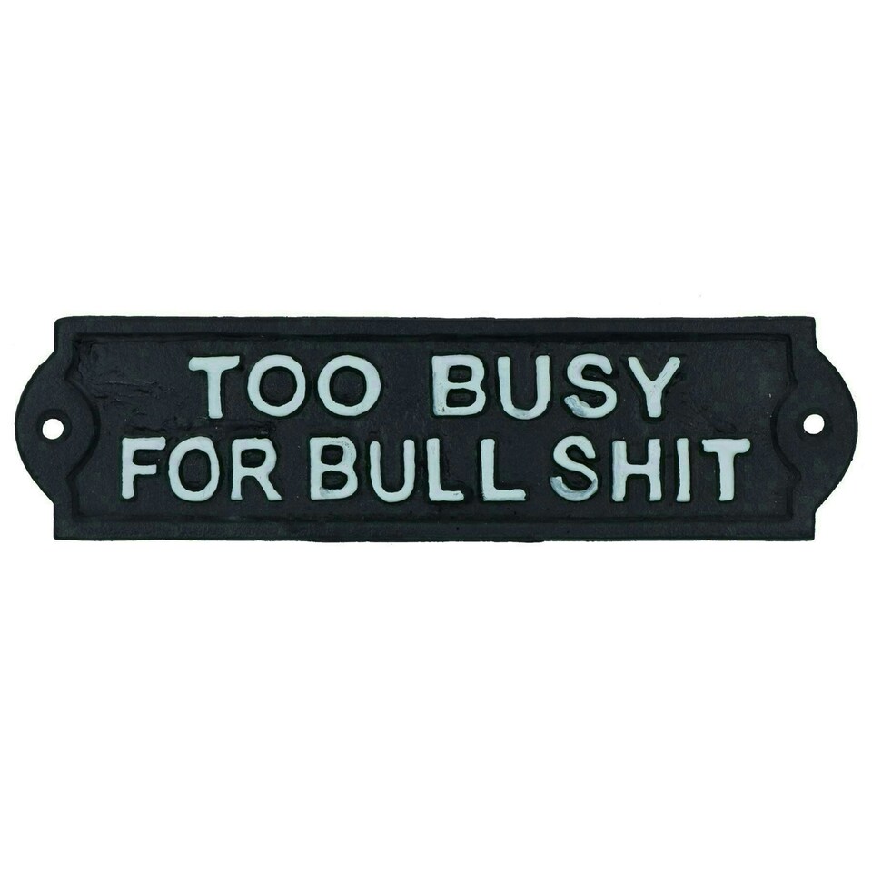 image 1 of Too Busy For Bull Sign Cast Iron Sign Plaque Door Wall House Garden Office