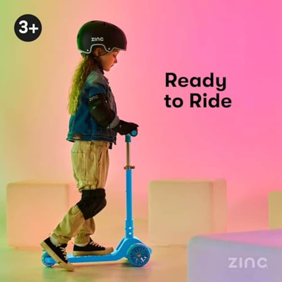 image 1 of Zinc 3 Wheel Folding Led Shine Scooter For Kids, Light Up Stem With 20 Light Functions, Folding, Non-Slip Grips, Adjustable Handlebar, Blue