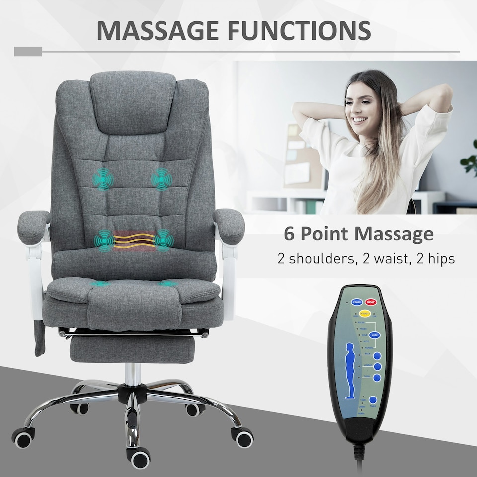 image 1 of Vinsetto Ergonomic Heated 6 Points Vibration Massage Office Chair, Grey