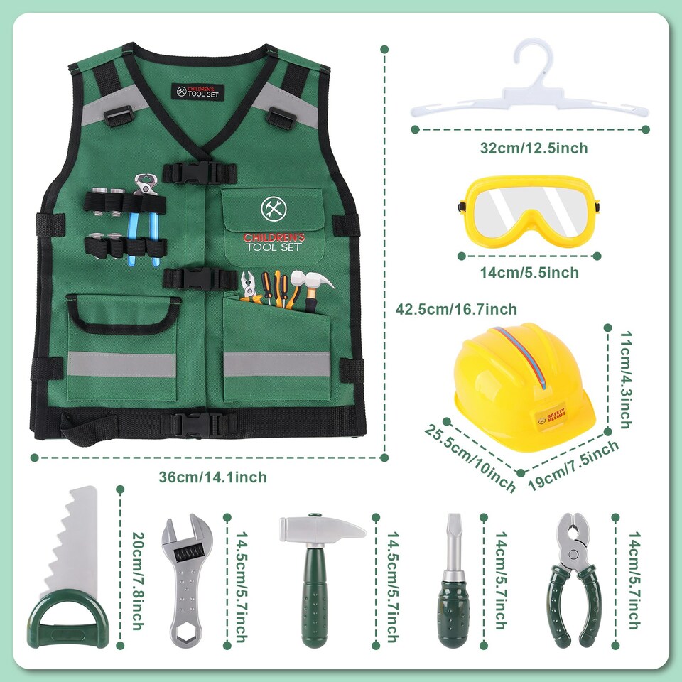 image 1 of Construction Role Play Costume Realistic Builder Vest Costume Set