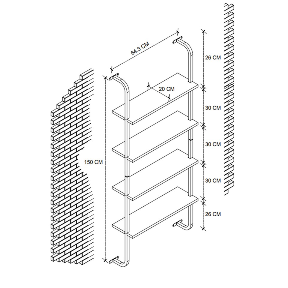 image 1 of 4 Shelf Wall Mounted Wooden Bookshelf With Metal Frame | Multi | Sapphire Oak | One Size | 1