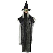 HOMCOM Hanging Witch Prop Life Size with Light Up Eyes, Talking Sound