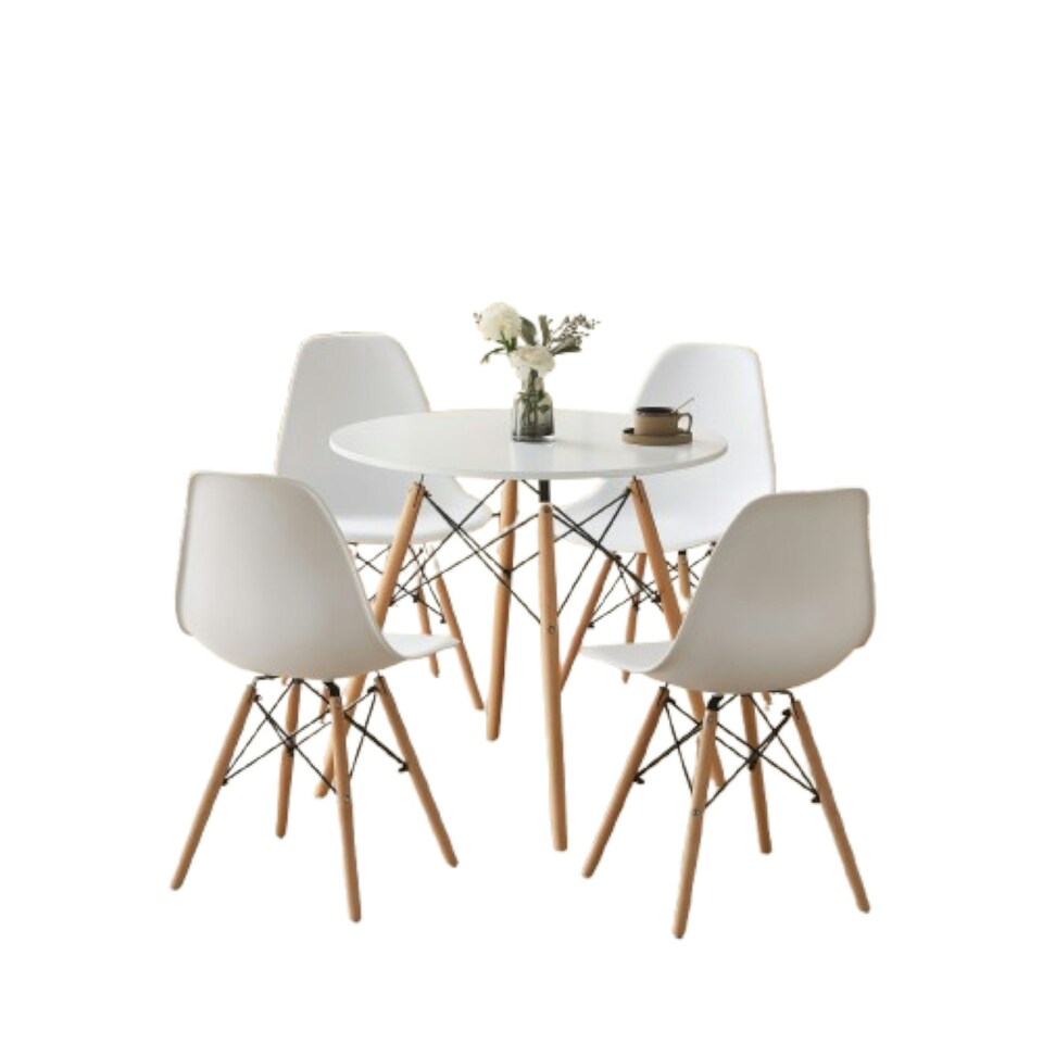 image 1 of 5 Piece Round Dining Set With White Top And White Chairs