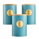 image 3 of Cooks Professional 5 Piece Ribbed Tea Coffee Sugar Bread & Biscuit Cannisters with Labels | Blue | Teal & Gold