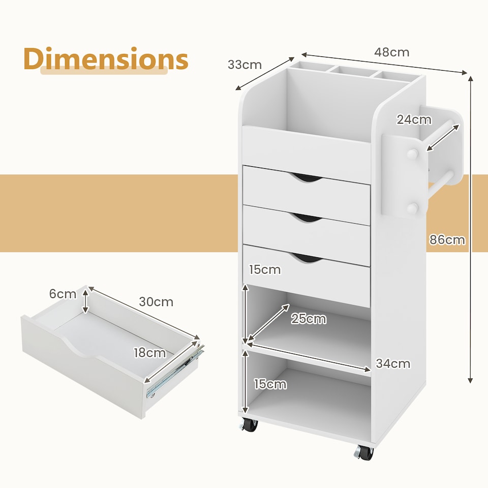 image 1 of COSTWAY Rolling Storage Cart Mobile Storage Cabinet White