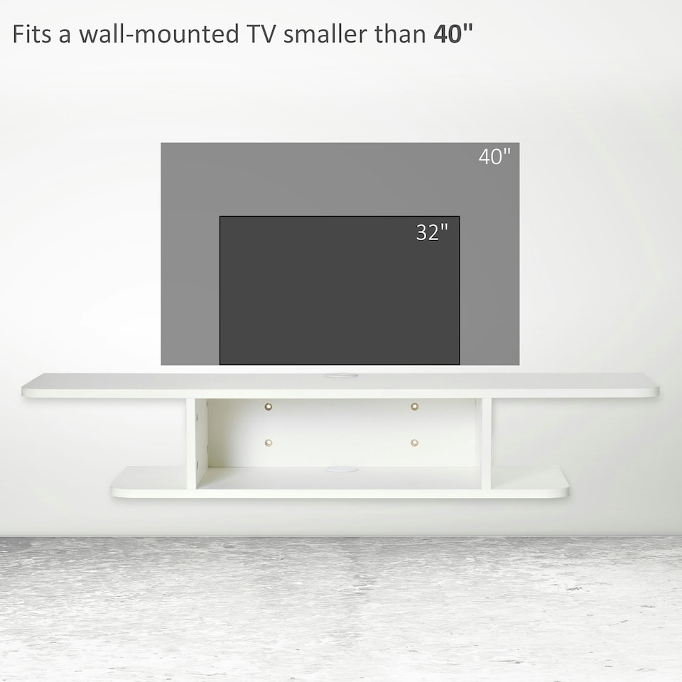 image 1 of HOMCOM Wall Mounted TV Stand Entertainment Unit with Storage Shelf, White