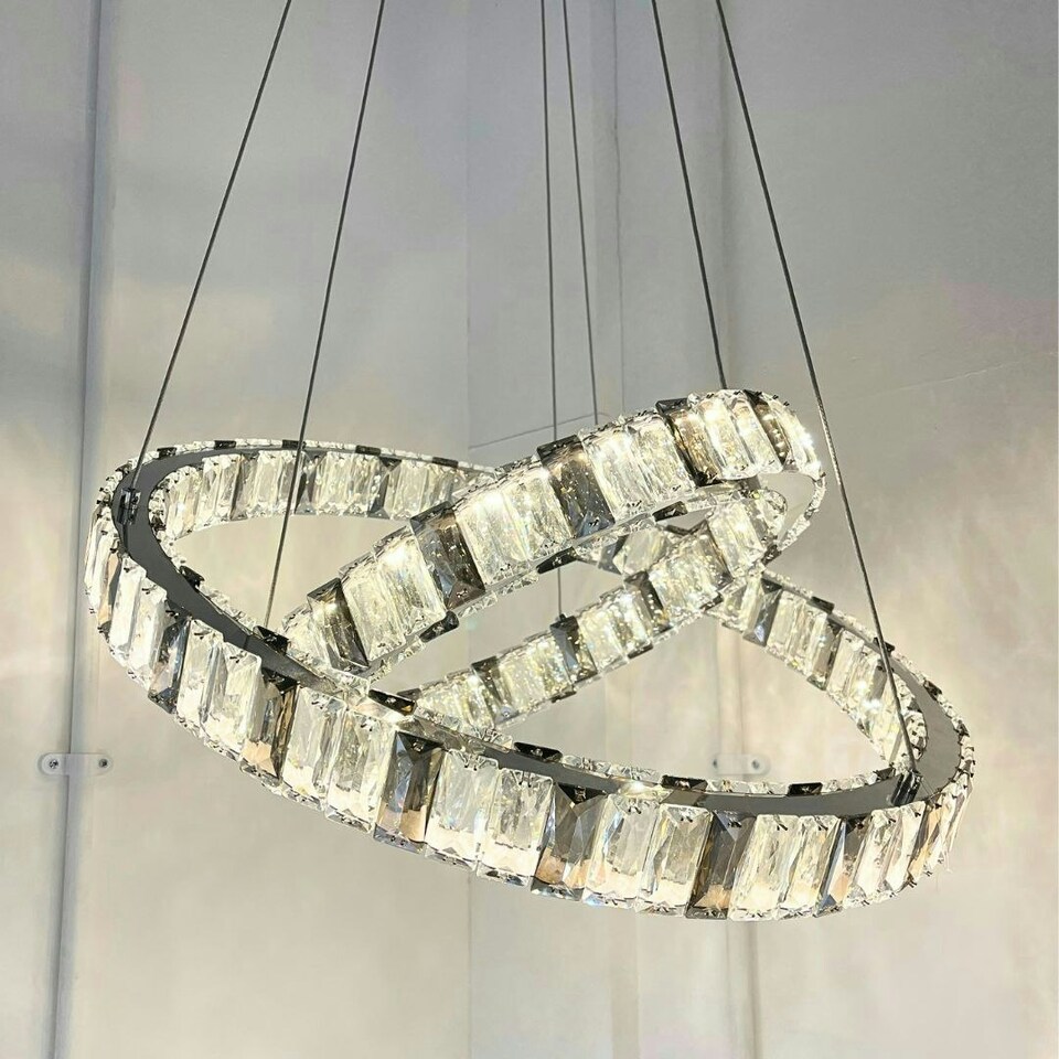 image 1 of Ausilia 2-Ring Pendant Smoked Glass Ceiling Light