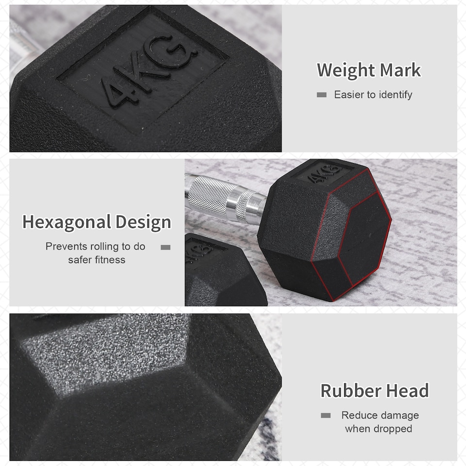 image 1 of HOMCOM Hexagonal Dumbbells Kit Weight Lifting Exercise for Home Fitness 2x4kg