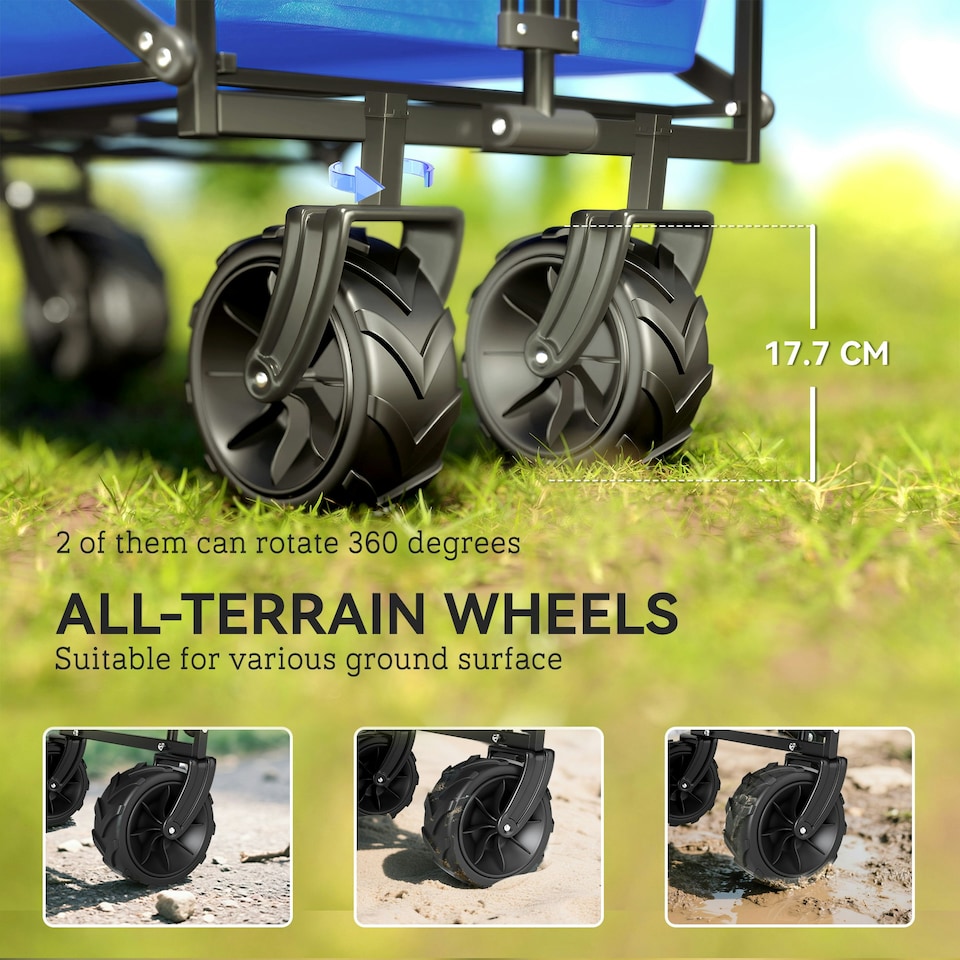 image 1 of Outsunny Outdoor Push Pull Wagon Stroller Cart w/ Canopy Top Blue