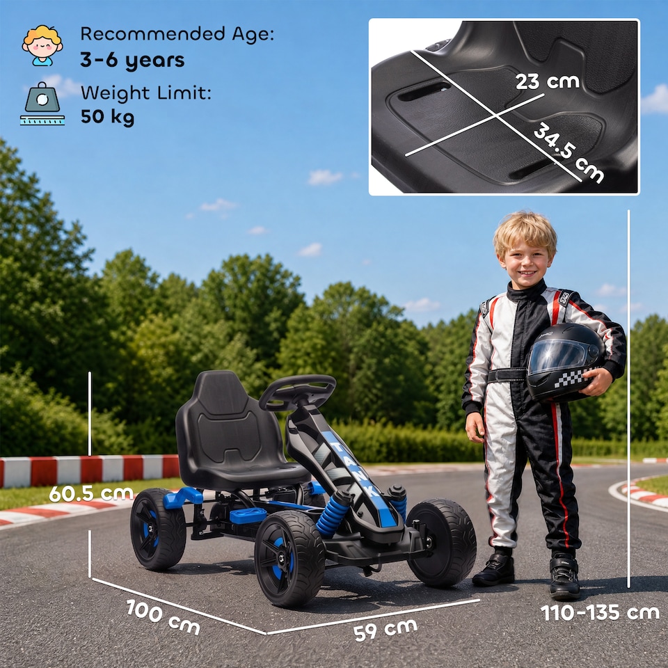 image 1 of AIYAPLAY Pedal Go Kart with Freewheel System, for Ages 3-6 Years, Blue