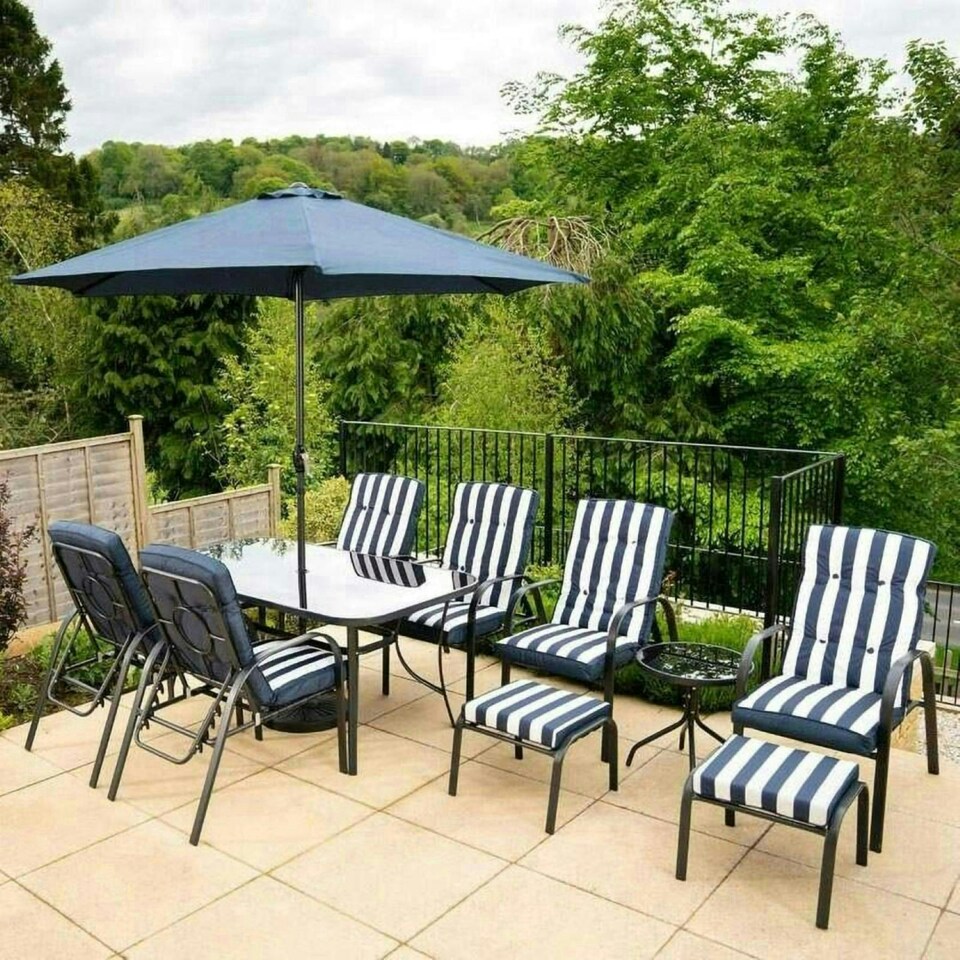 image 1 of Hectare 6 Seater Reclining Leisure Set with Parasol and Side Table Navy