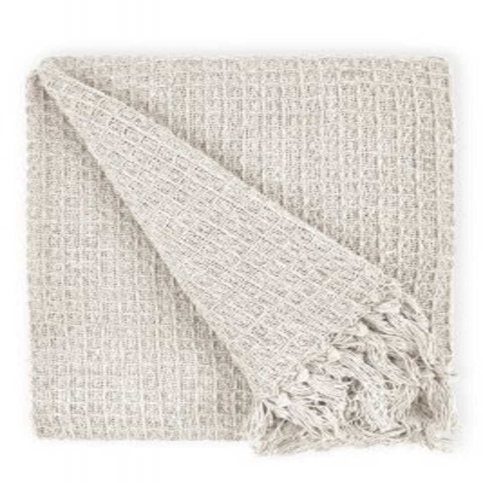 image 1 of Waffle Collection Recycled Cotton Throw in Ivory (90" x 100")