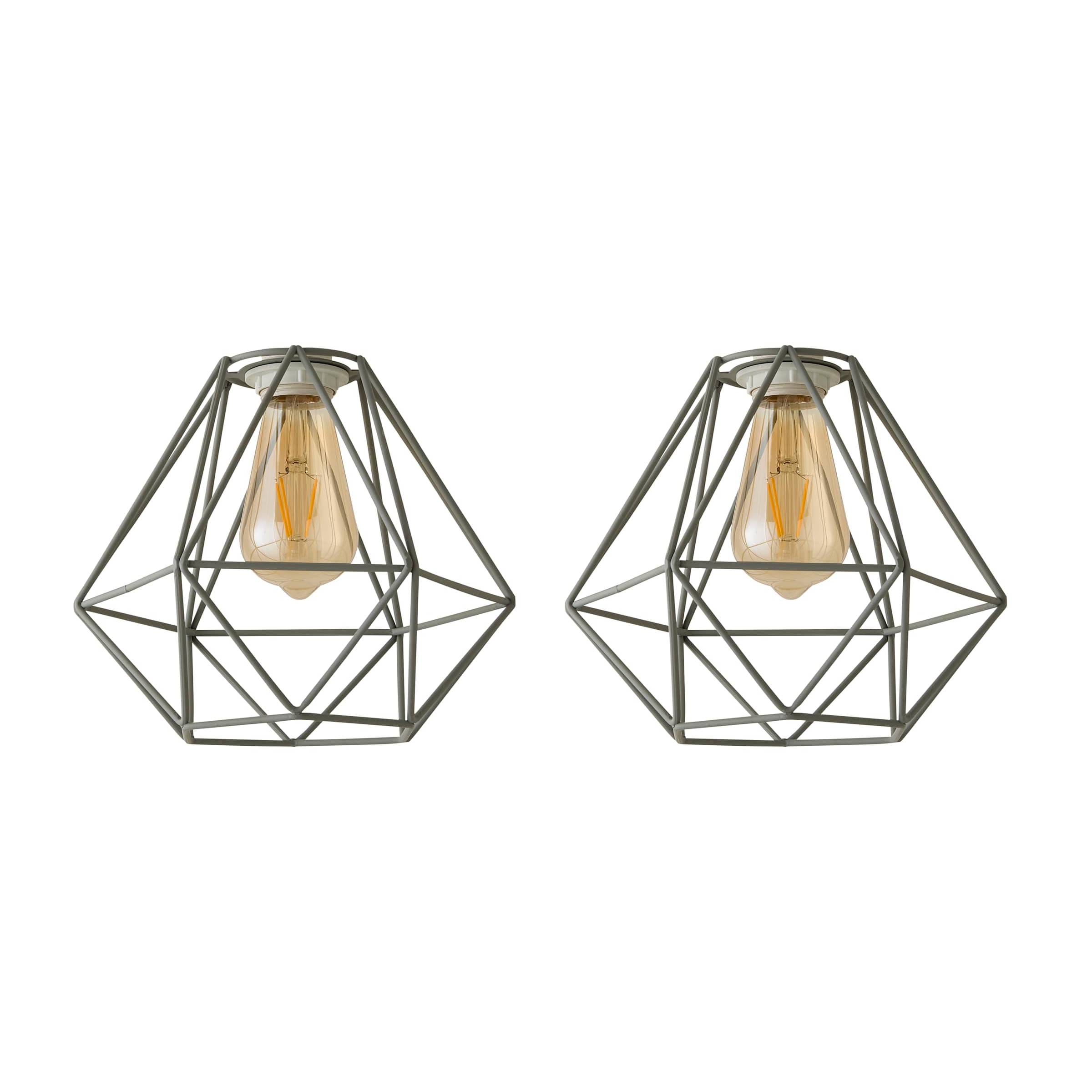ValueLights Diablo Pair Grey Cage Ceiling Pendant Shades Grey