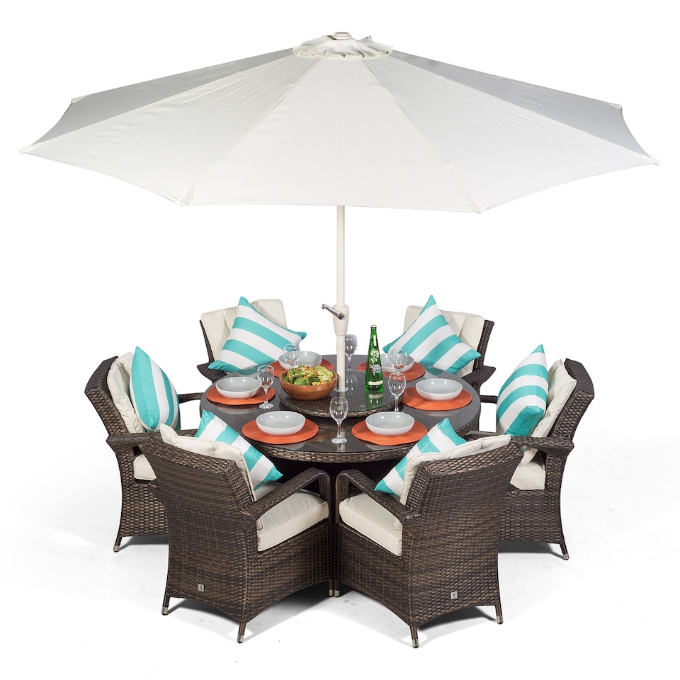 image 1 of Arizona Round 6 Seater Rattan Patio Dining Set | Brown | Brown