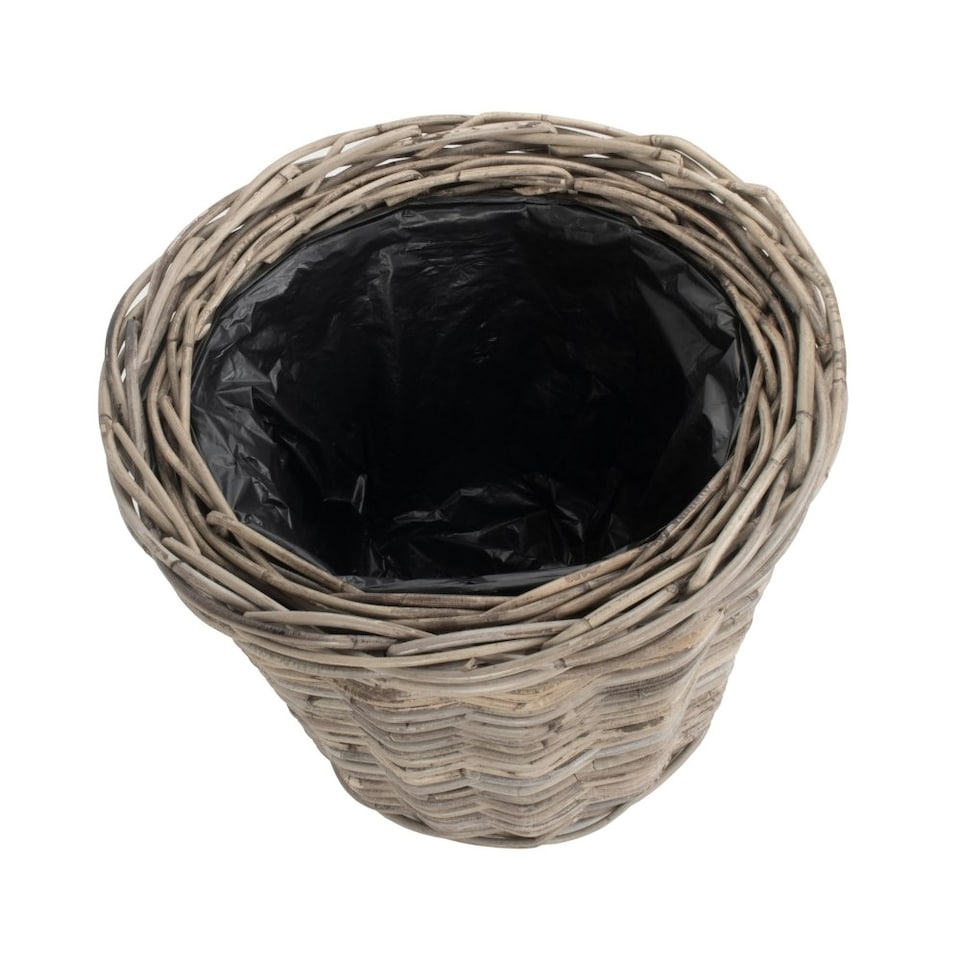 image 1 of Set of 2 Tapered Rattan Round Planter with Plastic Lining