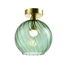 Designer Chic Ceiling Light with Brushed Gold Base and Emerald Green Glass Shade