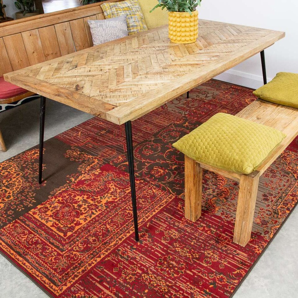image 1 of KUKOON Red Brown Traditional Patchwork Living Area Rug 80cm x 320cm