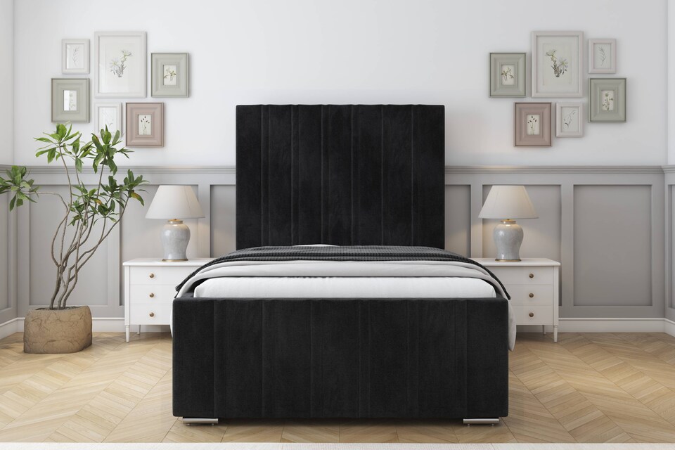image 1 of Sloomy Radcliffe Black Naples Bed Frame With 50" Upholstered Headboard 4'6 Double