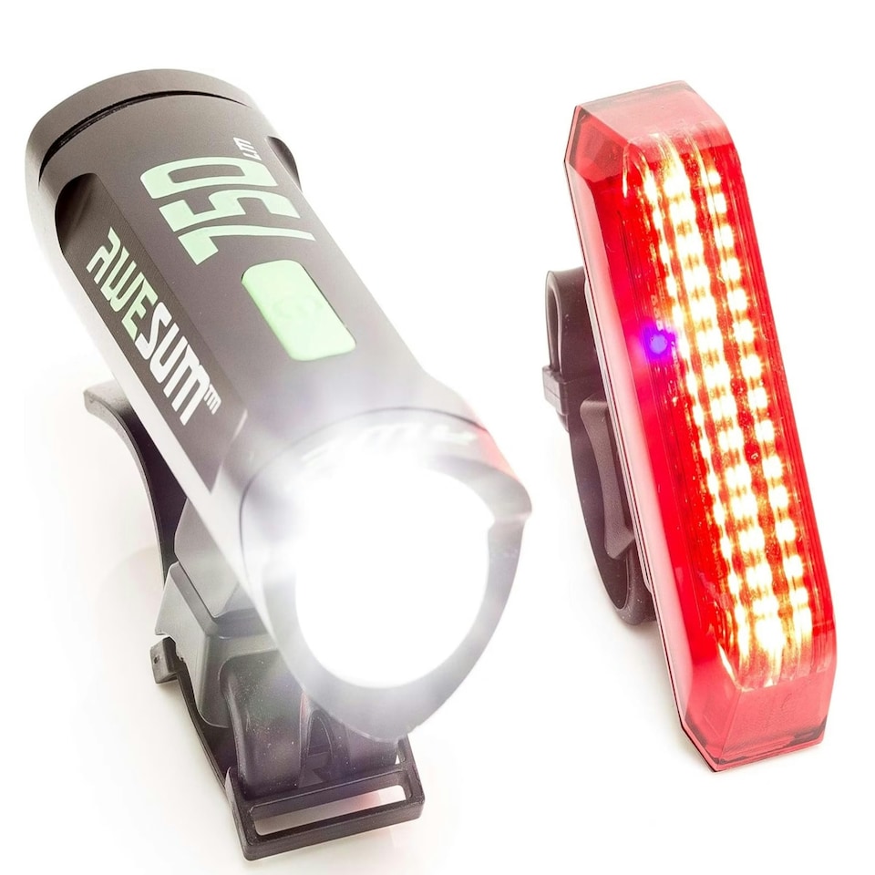 image 1 of AWE780 Lumens 80 Decibel Alarm BRIGHT USB Rechargeable Bike Front/Rear Light Set