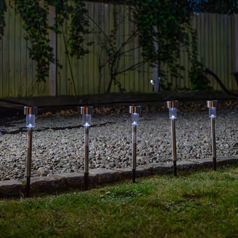 image 1 of 36cm 5 White LED Stainless Steel Solar Garden Path Lights